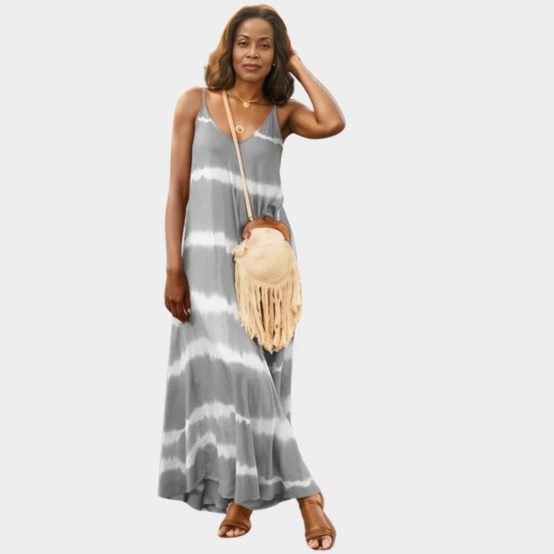 Women's Solid-Colored Casual Summer Dress – V-Neck, Short Sleeves, Relaxed Fit (Grey, Purple, Pink, and More)