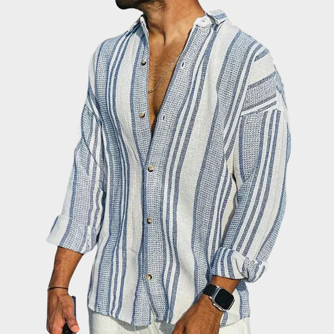 Men's Casual Striped Shirt – Long Sleeve – Button-Up – Retro Holiday Style – Multiple Colours