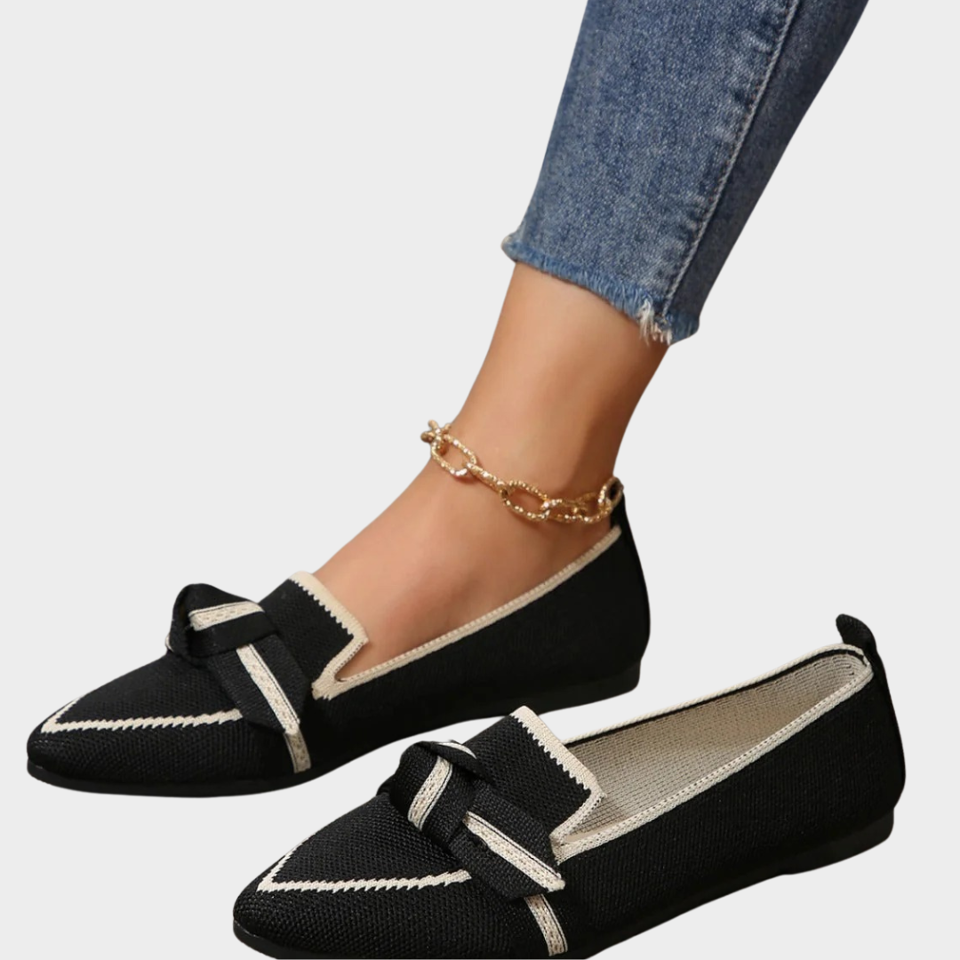 Women’s Flat Slip-On Loafers – Pointed Toe Woven Casual Shoes – Breathable Bow Design – Comfortable Low Heel – Multiple Colours