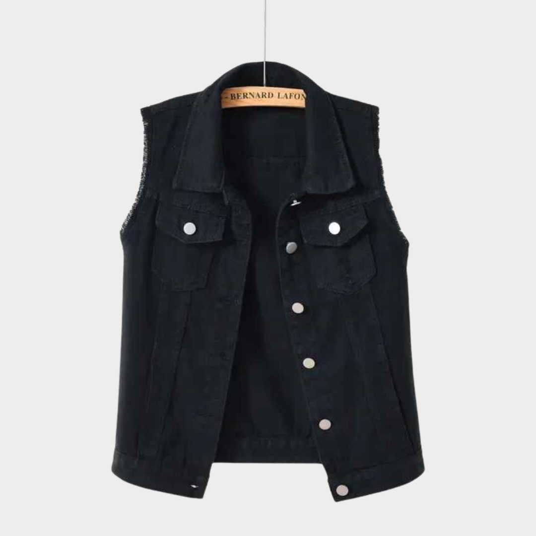 Women's Denim Vest - Sleeveless Jacket - Casual Streetwear - Button-Up Waistcoat - Multiple Colours