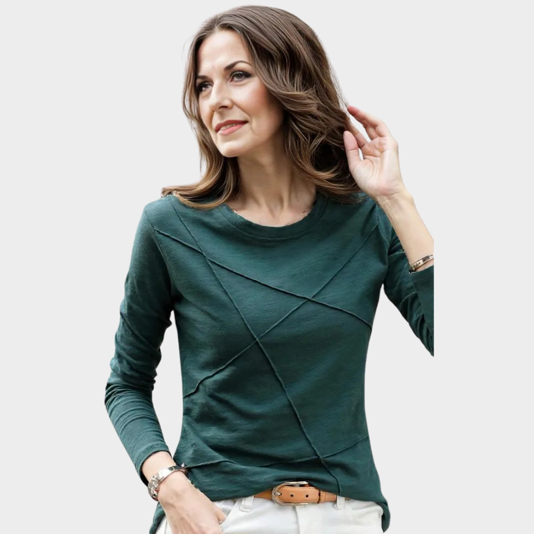 Women’s Long Sleeve T-shirt – O-neck, Loose Fit, Ribbed Bamboo Cotton, White, Blue, Green, Purple