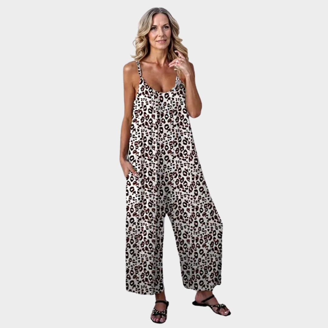 Summer Women's Jumpsuit – Leopard Pattern, Loose Casual Fit, Pockets, Belt, Multiple Colors