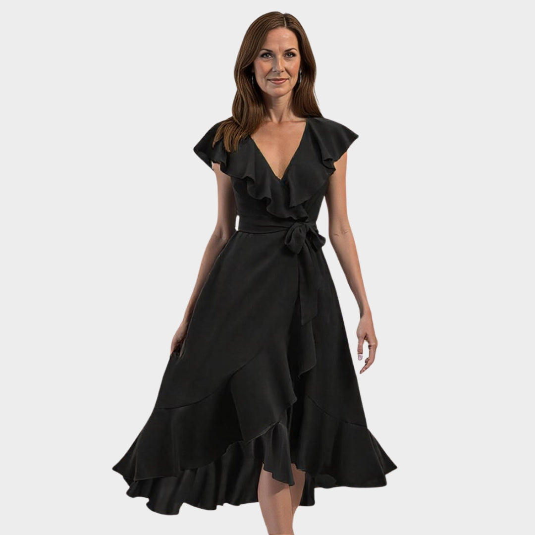 Women's Ruffle Wrap Dress - V-Neck - Short Sleeve - Elegant & Flowy - Multiple Colours