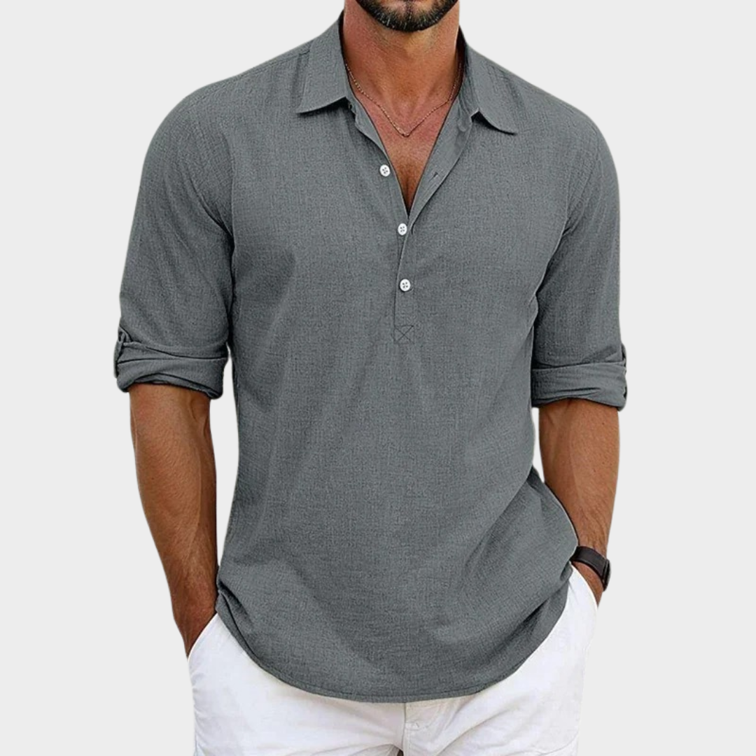 Men’s Loose Fit Long Sleeve Polo Shirt – Classic Collar Cotton Blend – Multiple Colours