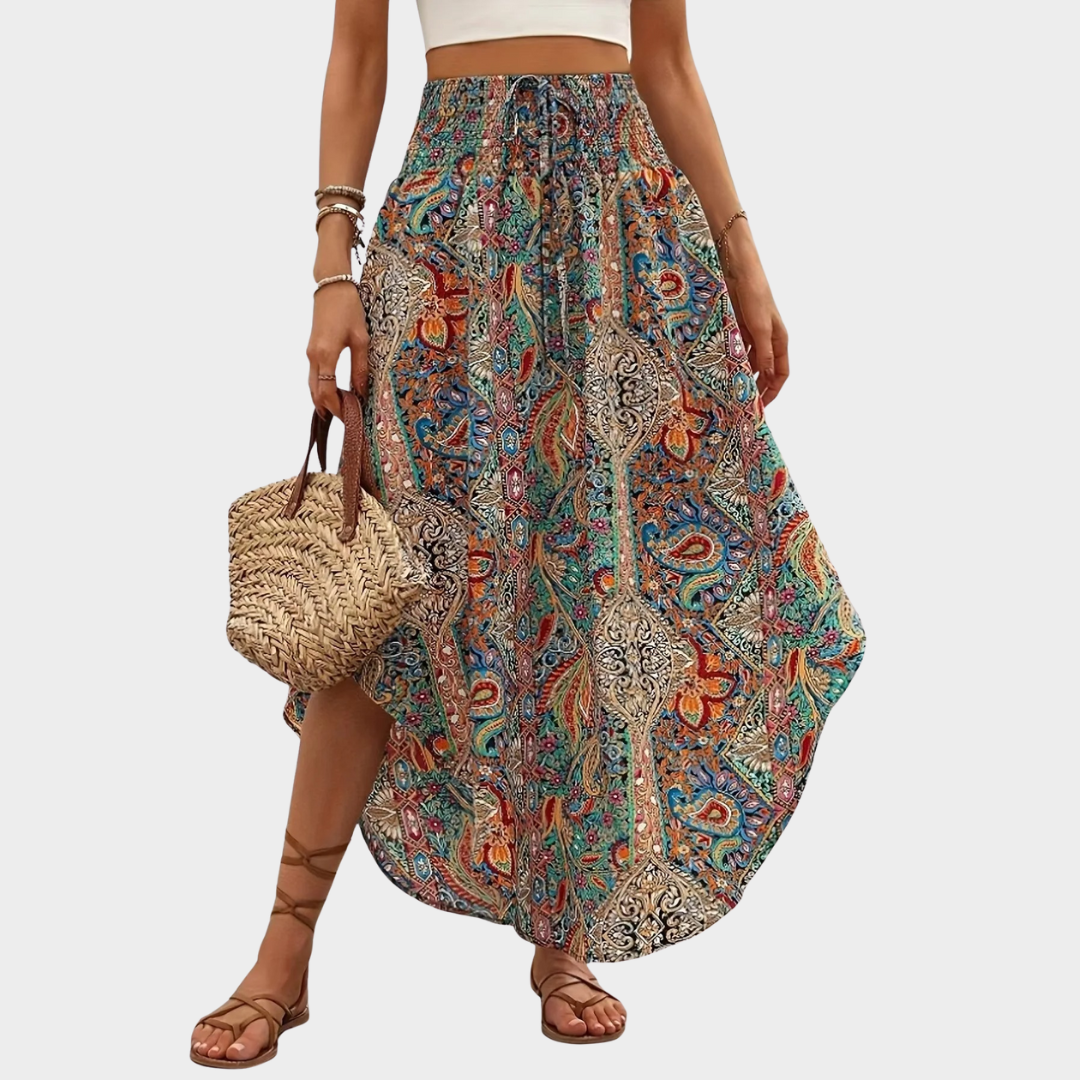 Women’s High Waist A-Line Skirt – Elastic Waist – Pleated Long Fit – Lightweight Material – Multicolour