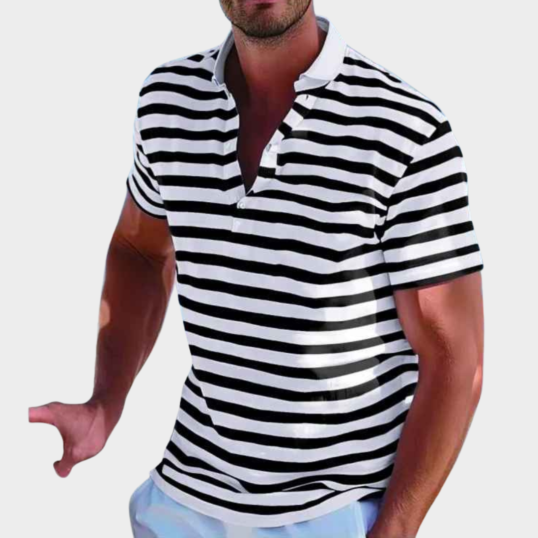 Men Striped Polo Shirt – Short Sleeve Casual Fit – Lightweight Breathable Cotton Blend – Multiple Colours