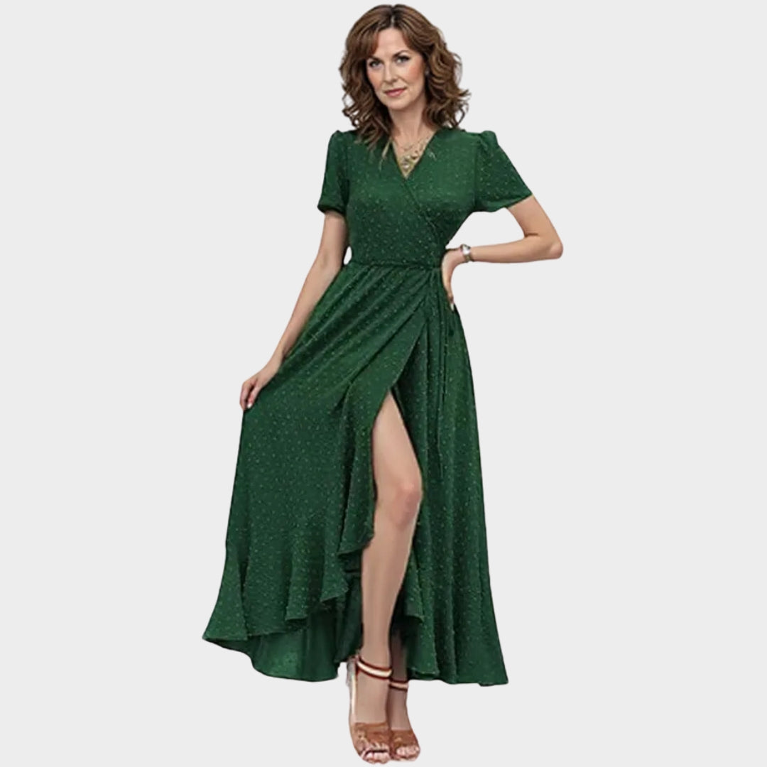 Women's Floral Wrap Maxi Dress - V-Neck - Short Sleeve - Ruffle Hem - Boho Beach Style - Multiple Colours