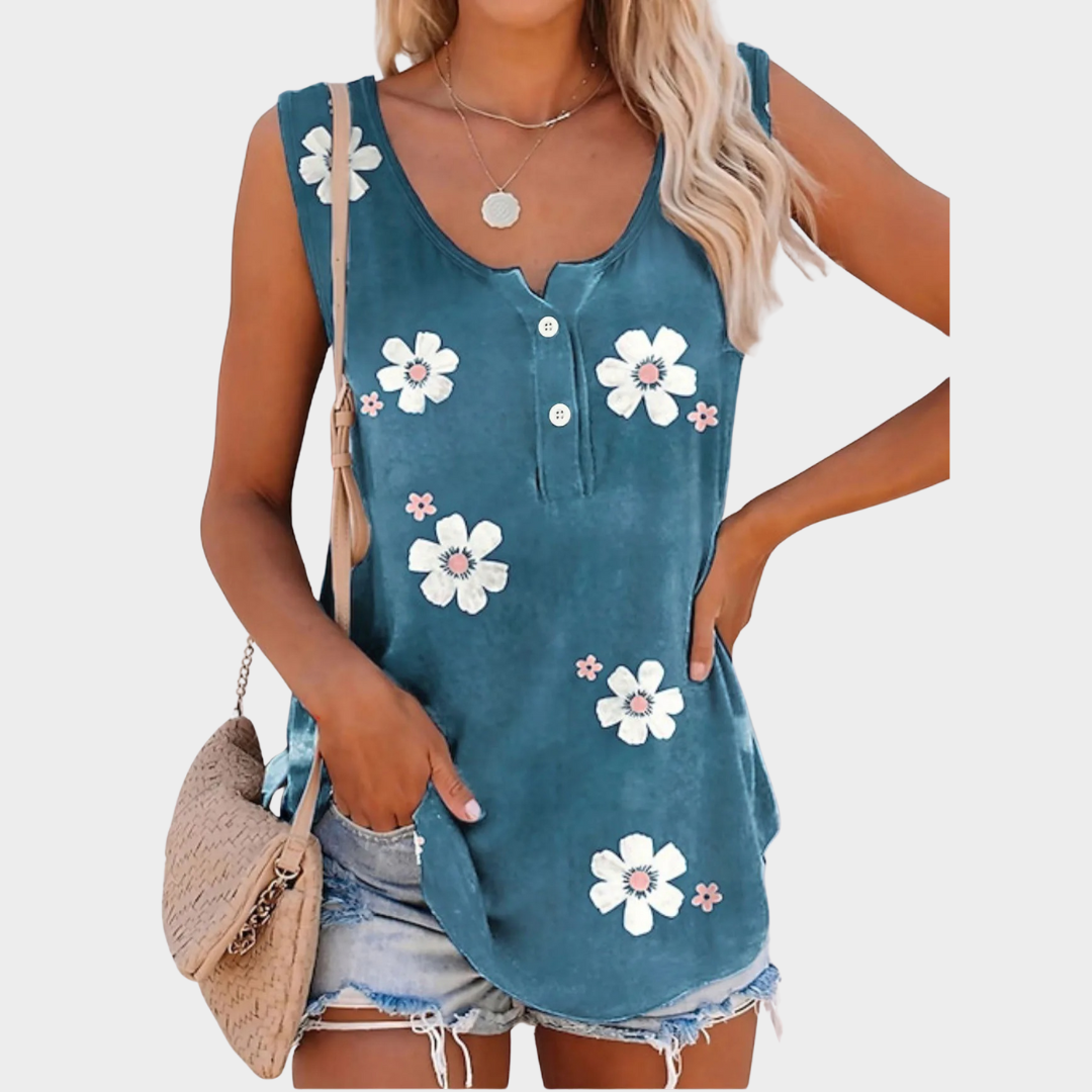 Women Sleeveless Top – Floral Print – Casual Fit – Round Neck – Lightweight Fabric – Multiple Colours