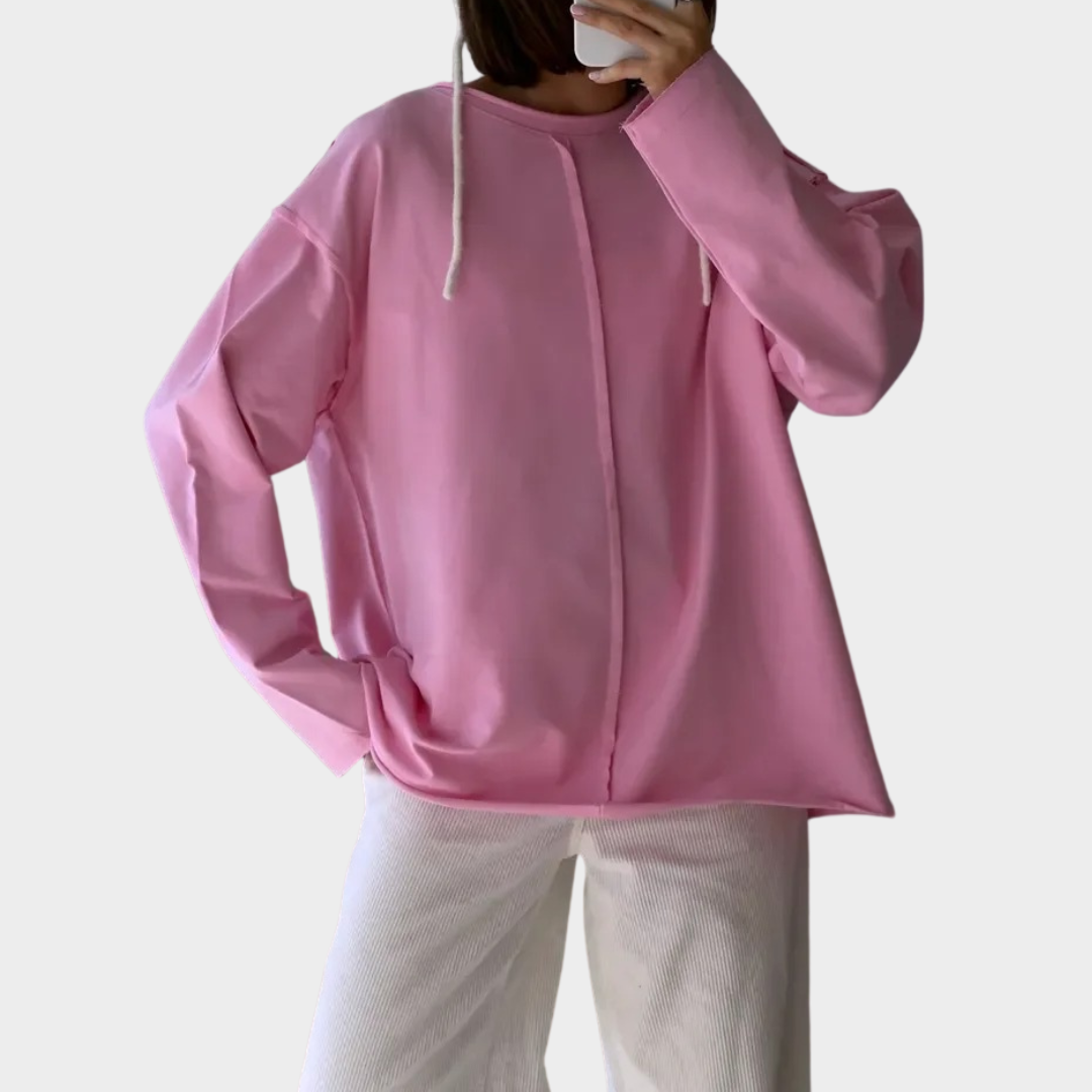 Women’s Long Sleeve Cotton T-Shirt – Relaxed Fit Crew Neck Knit Top – Soft Thick Fabric – Multiple Colours