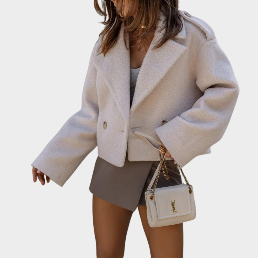 Women’s Double Breasted Turn-Down Collar Jacket – Long Sleeve Solid Colour Coat – Elegant Commute Outerwear – Multiple Colours