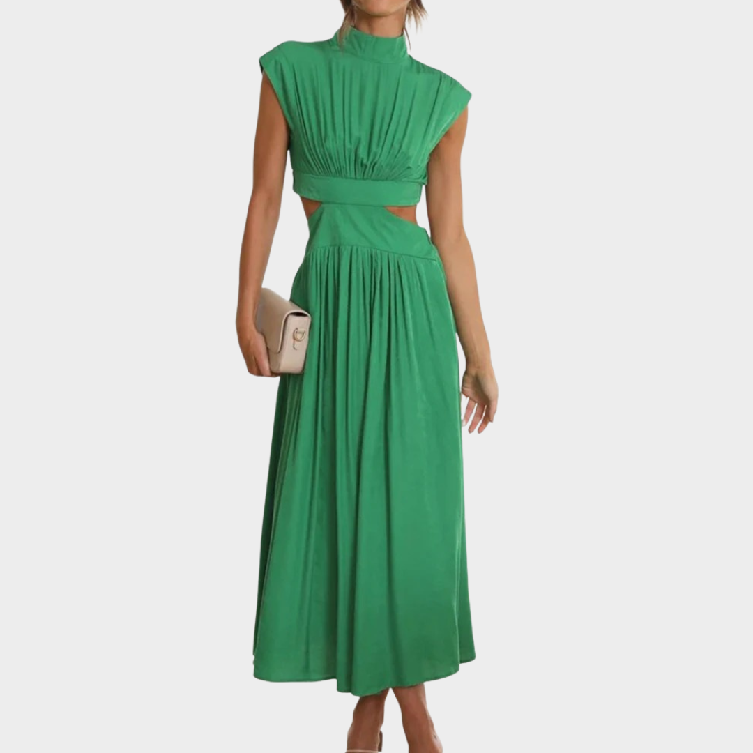 Hollow Out A Line Women's Maxi Dress – Casual V Neck Waist Detail – Lightweight Midi Fit – Elegant Long Sundress – Multiple Colours