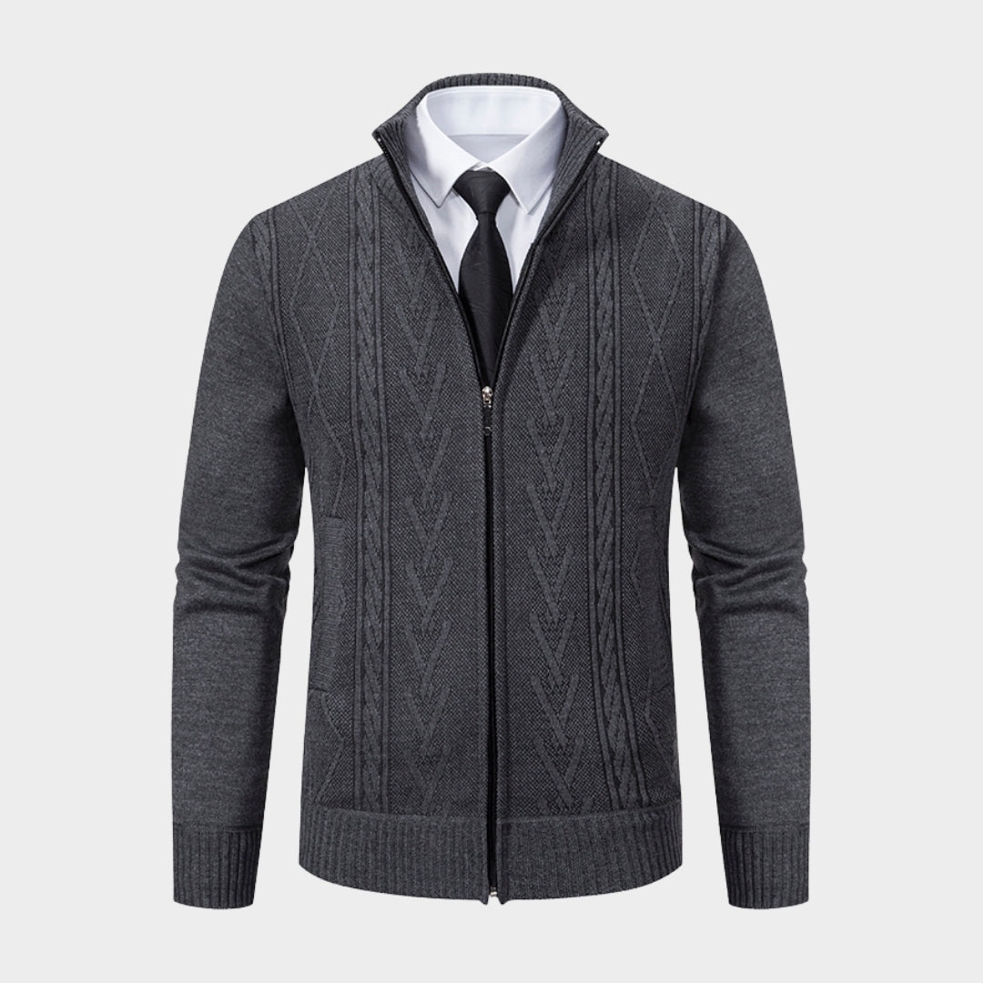 Men's Cashmere Sweater Coat – Old Money Style - Warm Knitted Design, Light Grey/Dark Grey/Beige