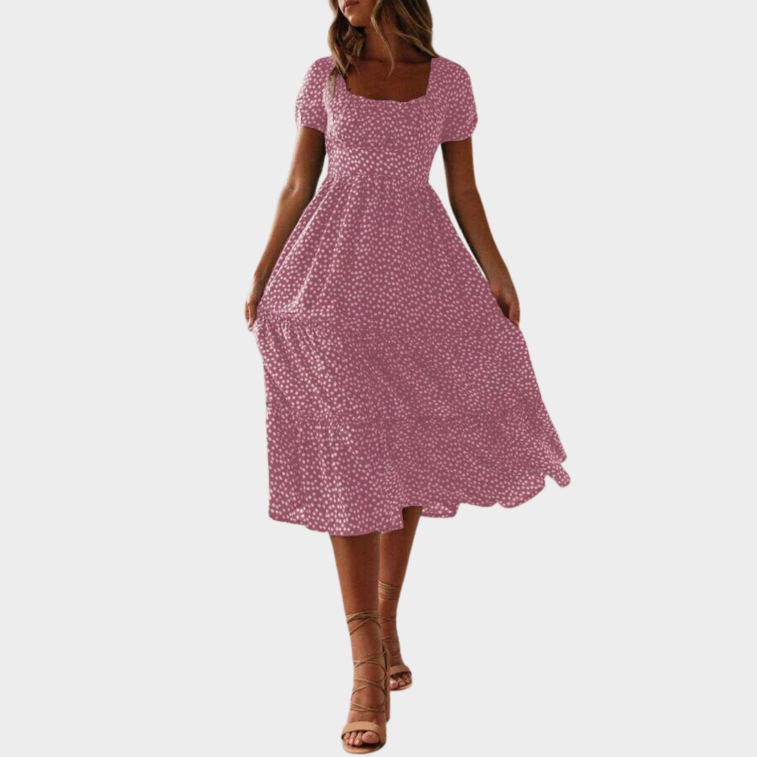 Women's Boho Floral Dress – Square Neck – Puff Sleeve – Chiffon – Elegant Party & Beachwear – Multiple Colours
