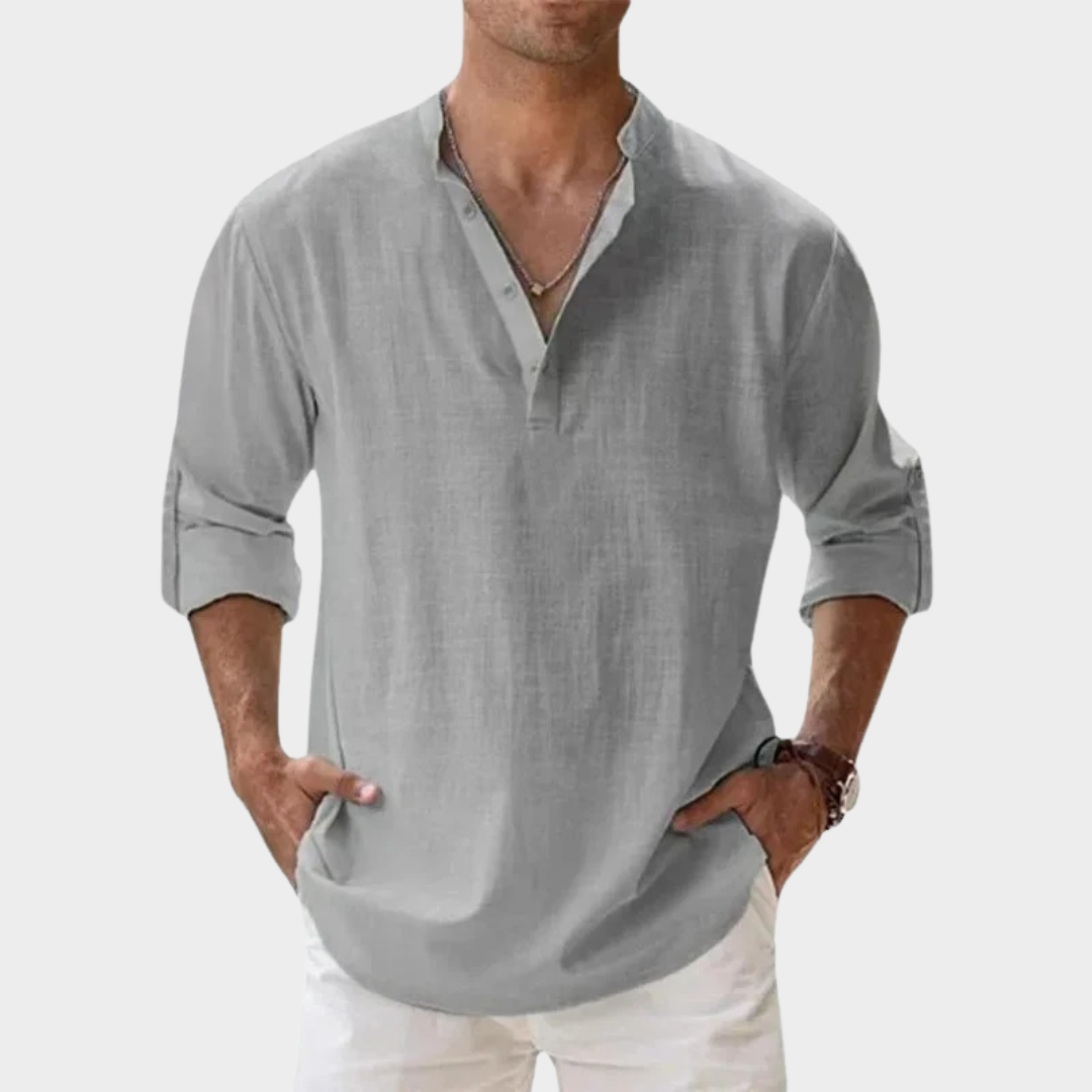 Men’s Relaxed-Fit Long Sleeve Henley Shirt – Lightweight Cotton Linen – Breathable Material – Multiple Colours