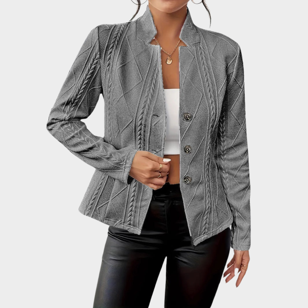 Women’s Slim Fit Blazer – Long Sleeve Crew Collar Raised Floral Design – Button-Up Office Jacket – Multiple Colours