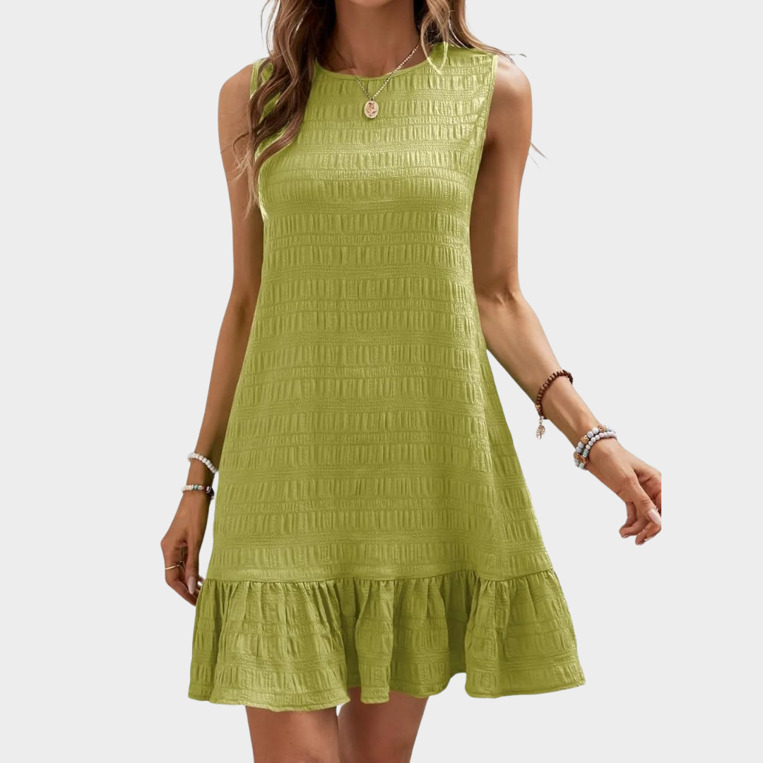 Women's Elegant Mini Dress – Ruffled Sleeveless Dress – Loose Casual Fit – Lightweight Fabric – Green