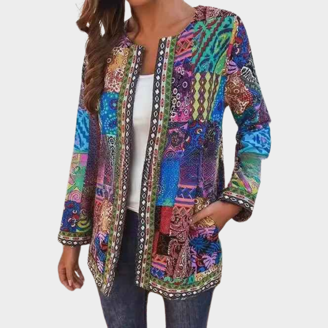 Women's Vintage Print Open Cardigan Jacket – Loose Fit Long Sleeve Cotton Linen – Multiple Colours