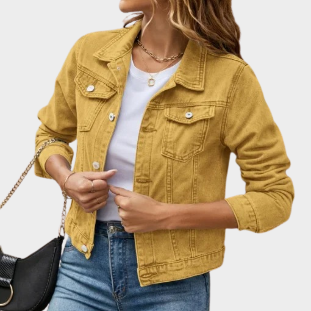 Women’s Slim Fit Denim Jacket – Lapel Detail with Silhouette-Smoothing Design – Multiple Colours