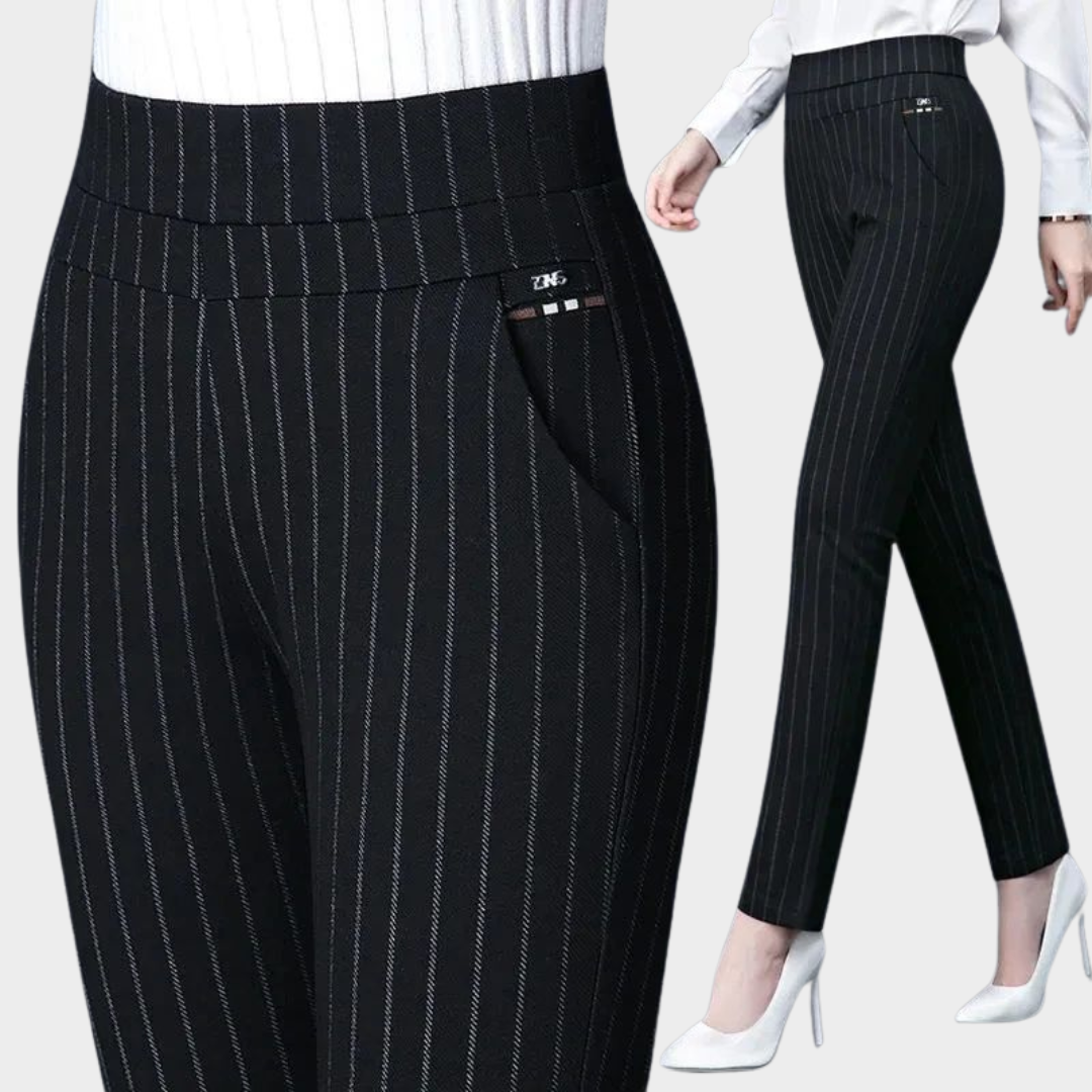 Women's Elastic Waist Straight Trousers – Casual Stripe Pencil Pants – Comfortable Fit – Multiple Colours