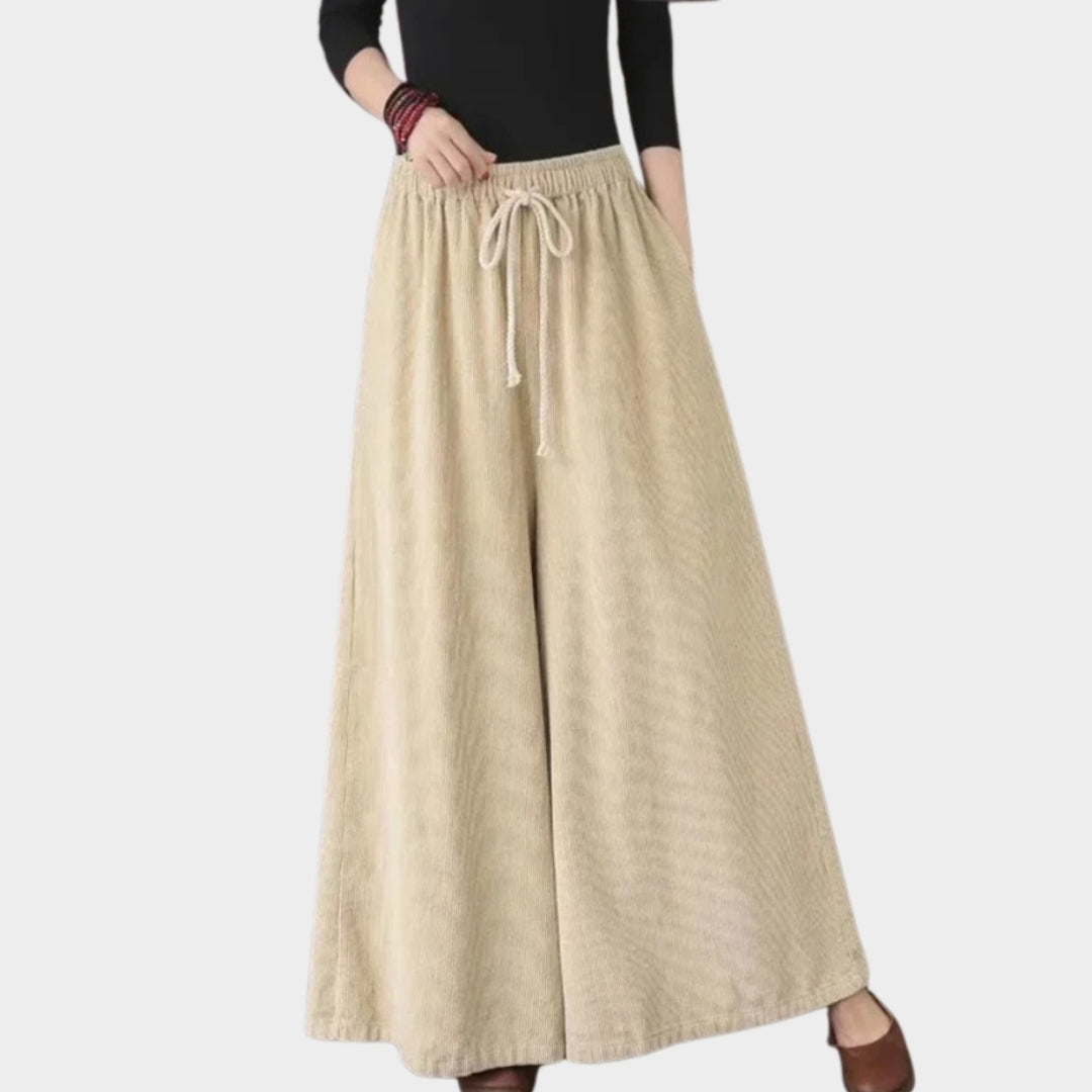Women’s High Waisted Wide Leg Corduroy Pants - Loose Fit, Plus Velvet Warm Trousers, Black, Red, Coffee