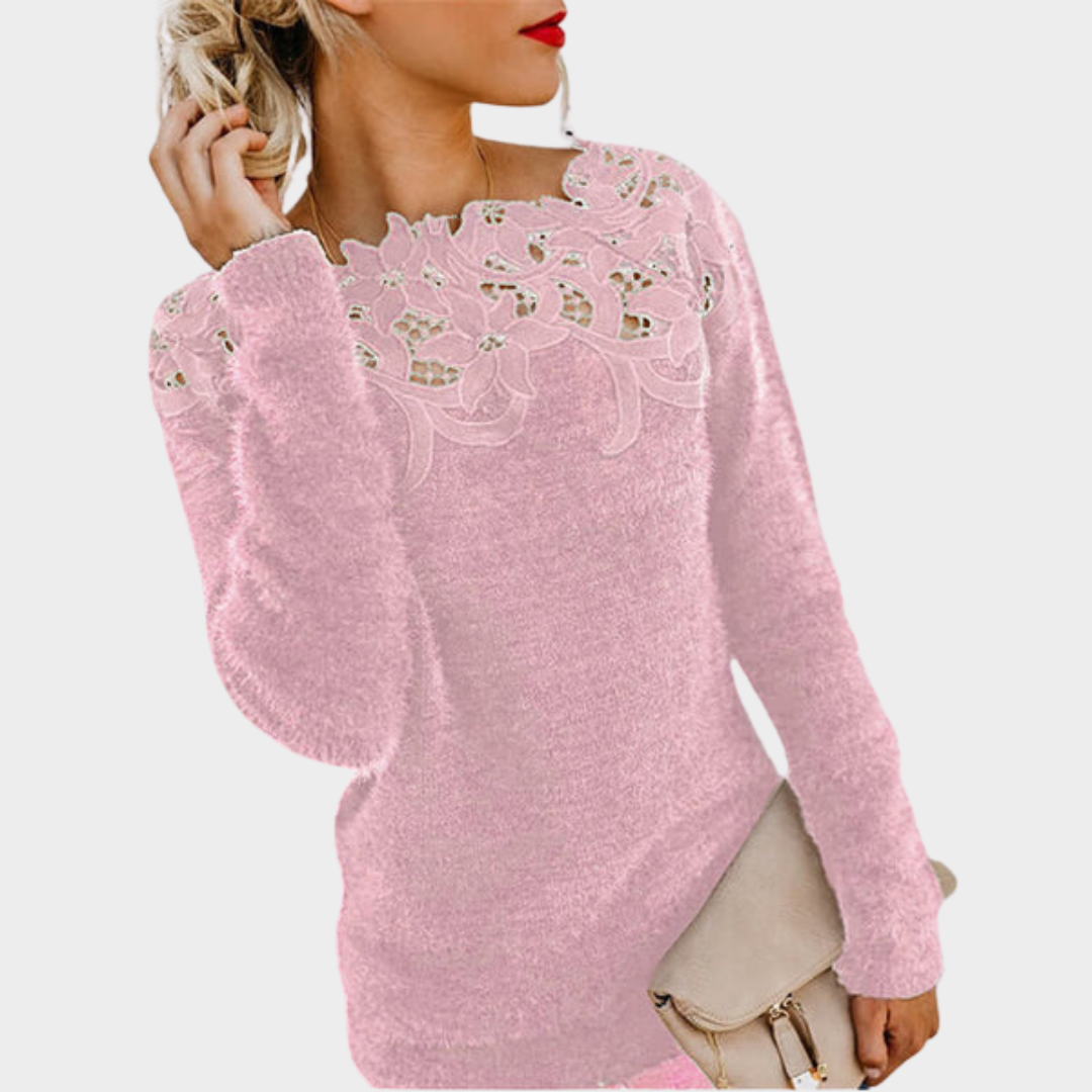 Women's Lace Splicing Sweater – One Shoulder Casual Long Sleeve Top – Elegant & Stylish – Multiple Colours