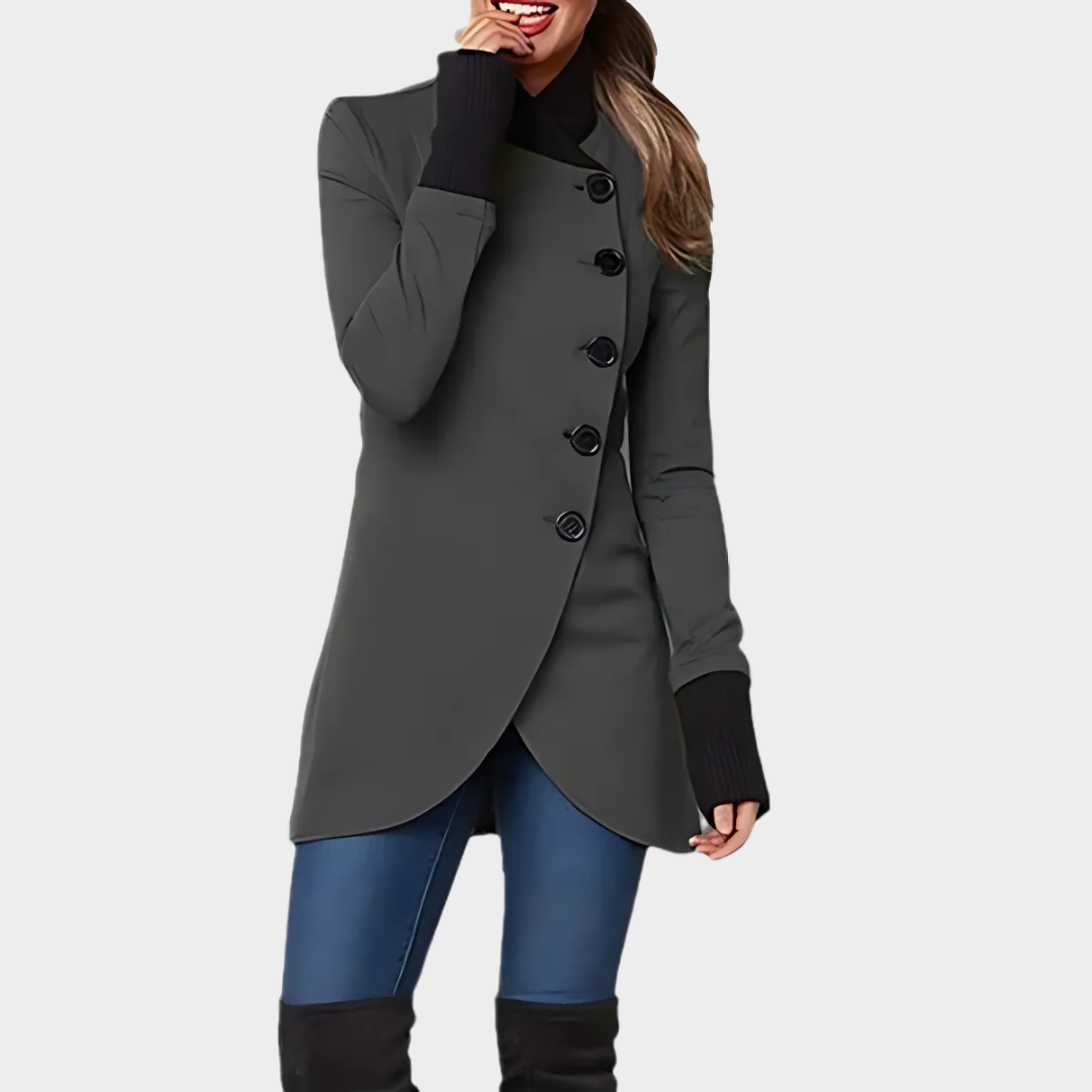 Women's Stand Collar Coat - Mid-Length - Irregular Hem - Thick & Warm - Multiple Colours