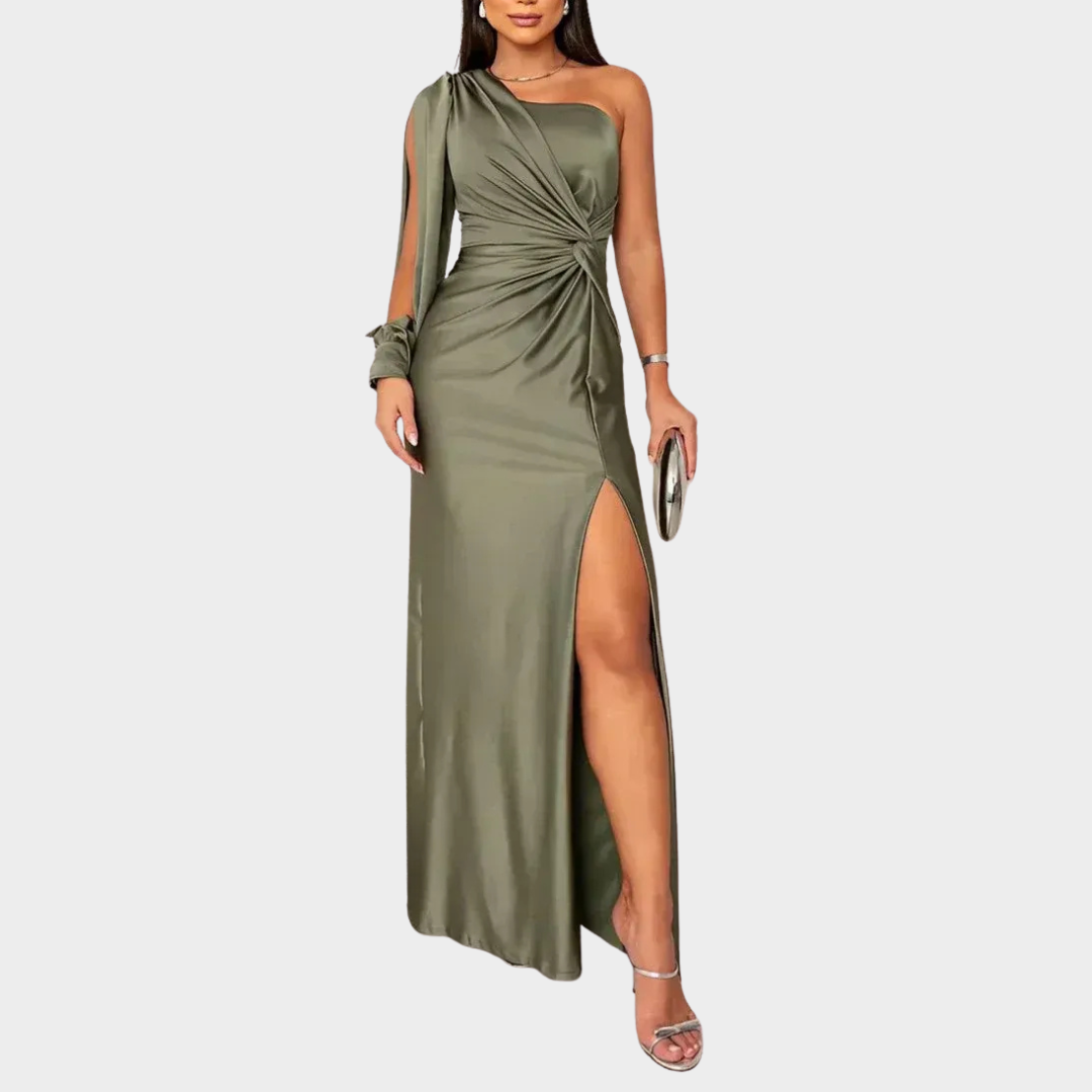 Women’s Evening Dress – One Shoulder Maxi with Open Sleeve and Relaxed Fit – Silky Fabric – Multiple Colours