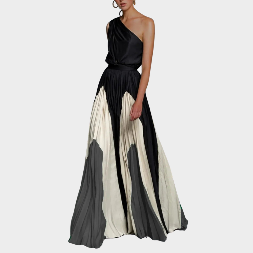 Women's One Shoulder Dress – Elegant Off-Shoulder – Printed Splicing – Loose Fit – Multiple Colours