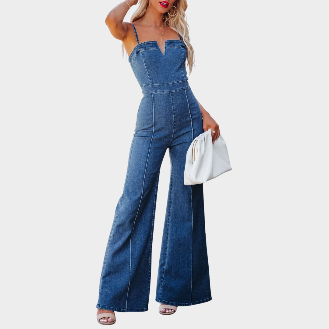 Women's Denim Jumpsuit – Slim Fit – Cotton Stretch – Micro Flared Trousers – Multiple Colours