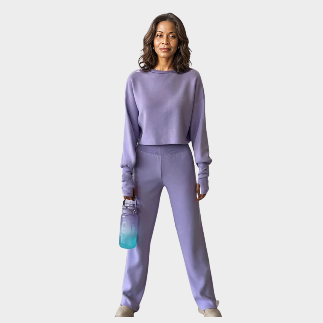 Women’s Two-Piece Knitted Set – High-Neck Sweater and Long Pants, Loose Fit, Soft Material