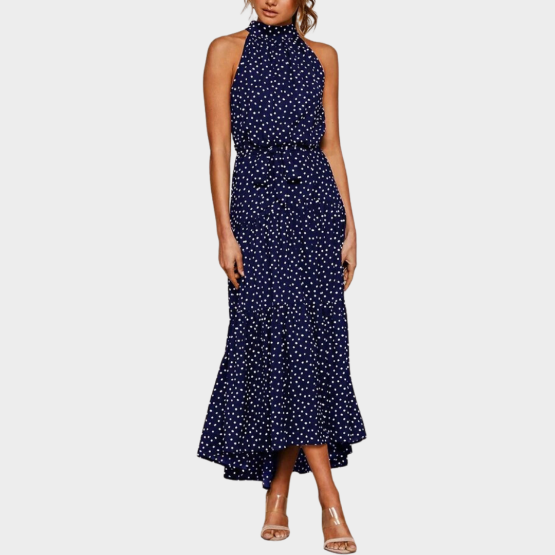 Women's Boho Floral Maxi Dress – Sleeveless Halter Neck – Lace-Up Design – Multiple Colours
