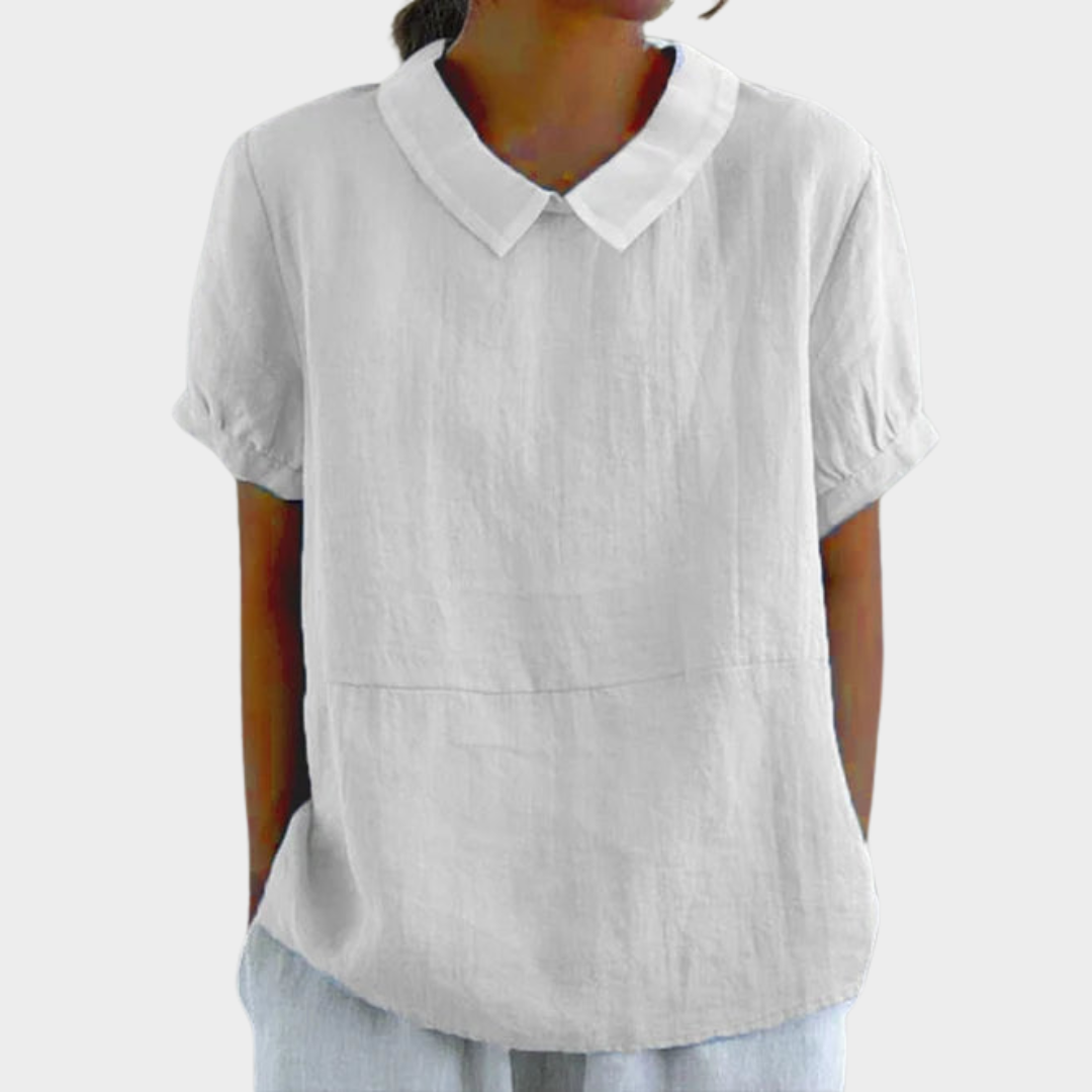 Women's Cotton Linen Blouse – Short Sleeve – Lapel Collar – Casual Pullover Shirt – Lightweight & Comfortable – Multiple Colours