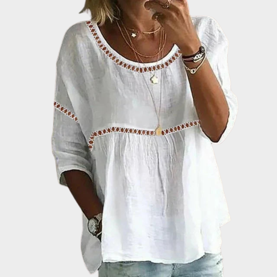 Women’s Floral Print Blouse – Casual Loose Fit Cotton Linen Pullover Top – Crew Neck Vintage Style Shirt – Multiple Colours