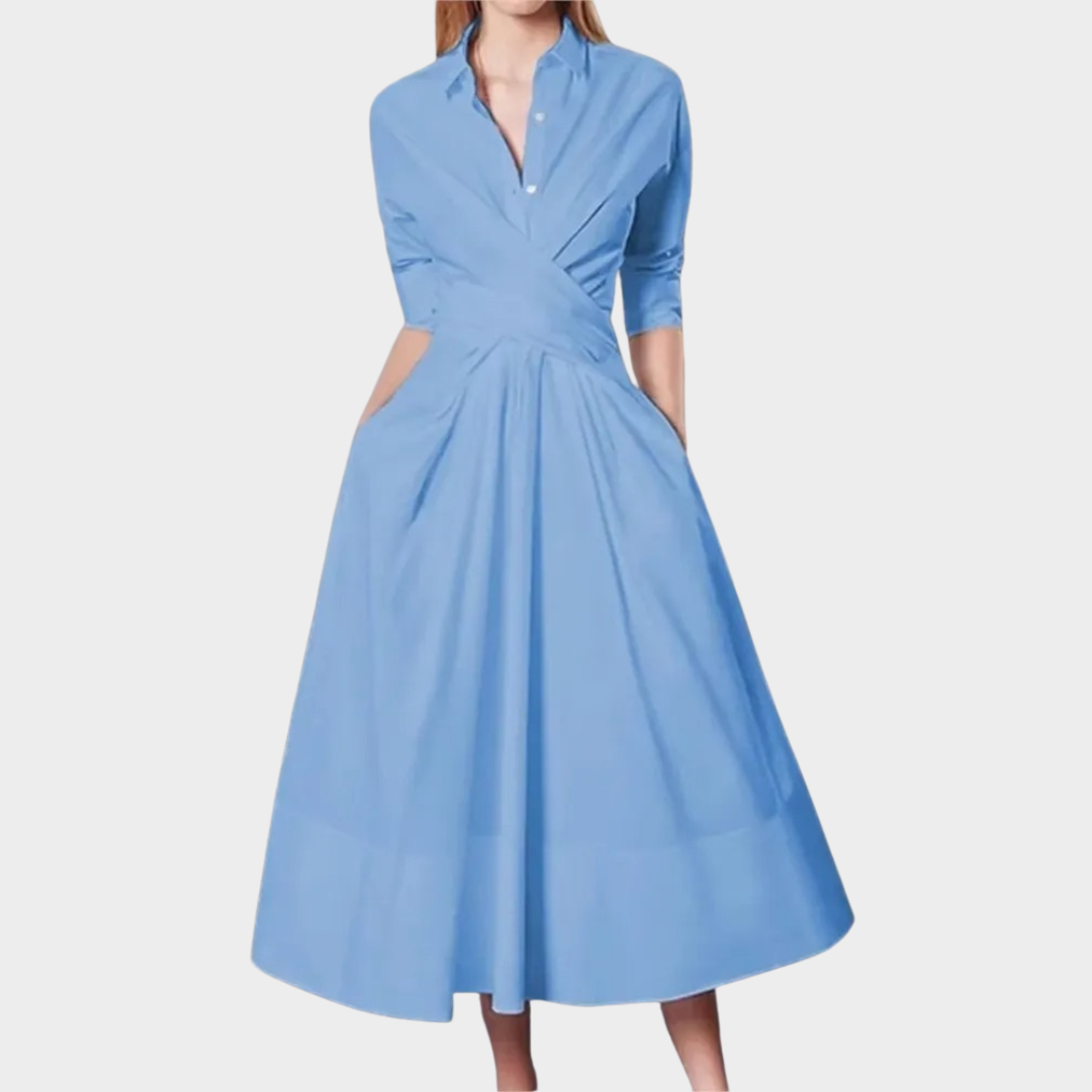 Women Lace-Up Shirt Dress – Lapel Collar High-Waisted Slim Fit Style – Multiple Colours