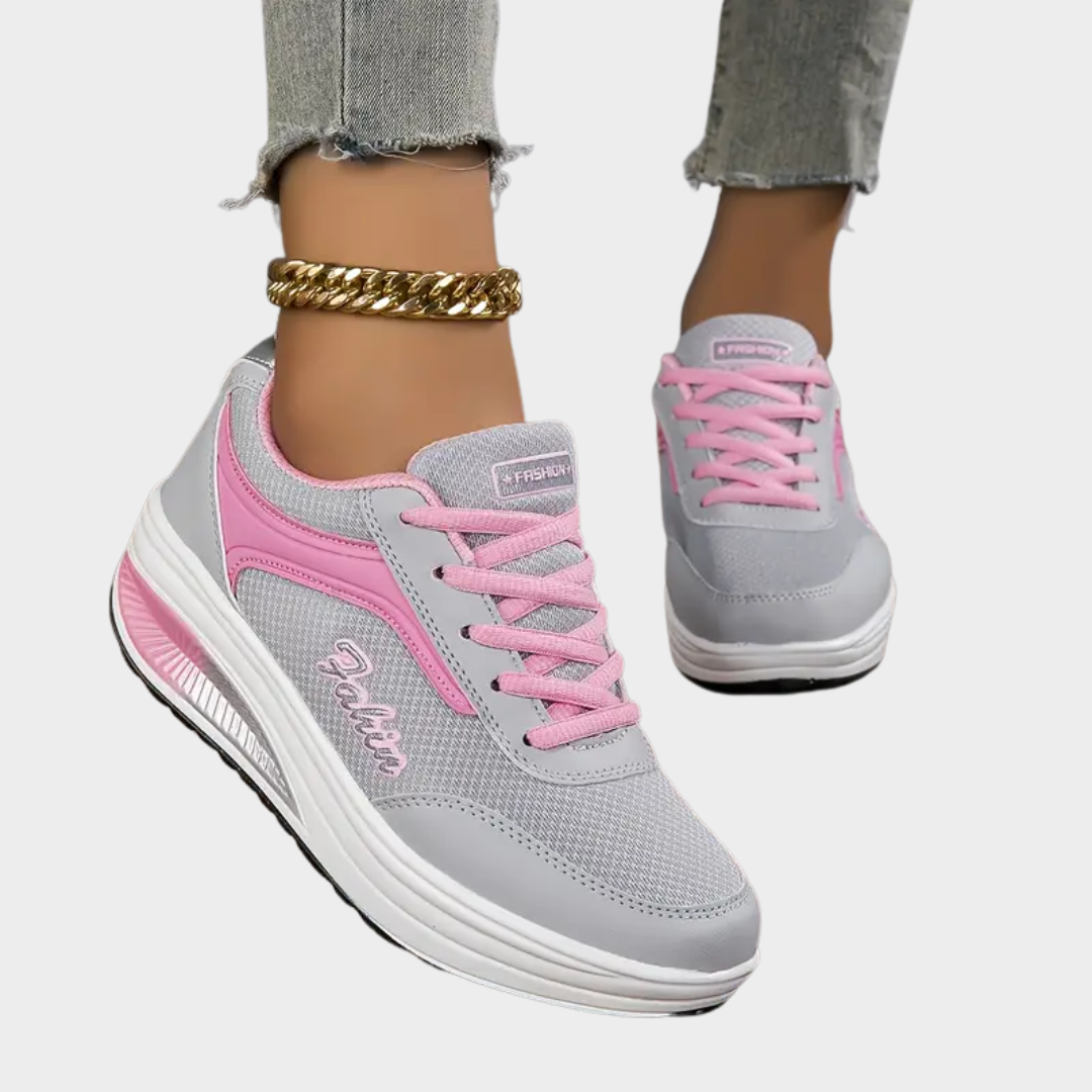 Women's Sneakers – Breathable Casual Shoes – Lace-Up Lightweight Trainers – Comfortable Fit – Pink