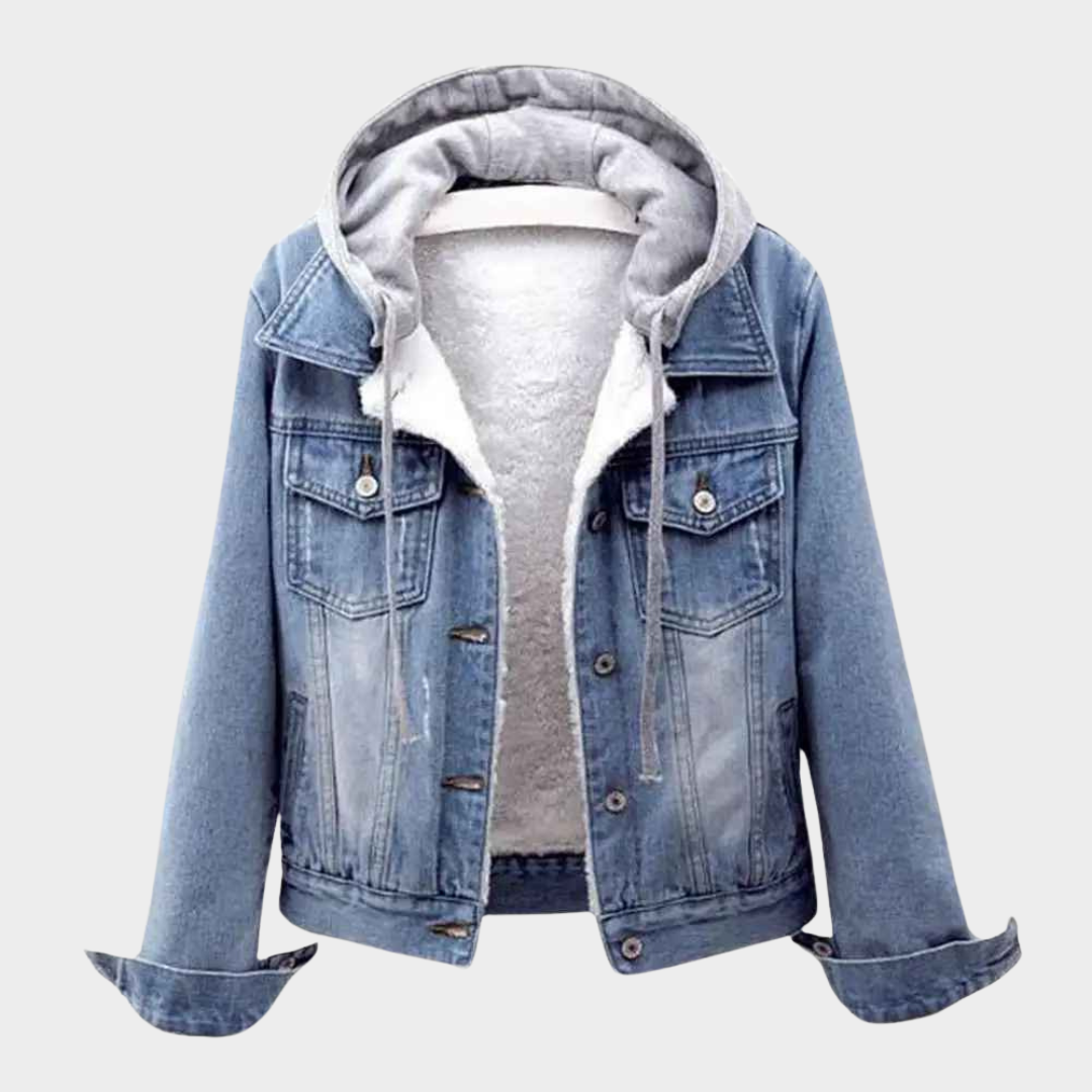 Women's Plush Denim Jacket - Soft Lined Winter Coat - Button-Up Casual Fit - Blue