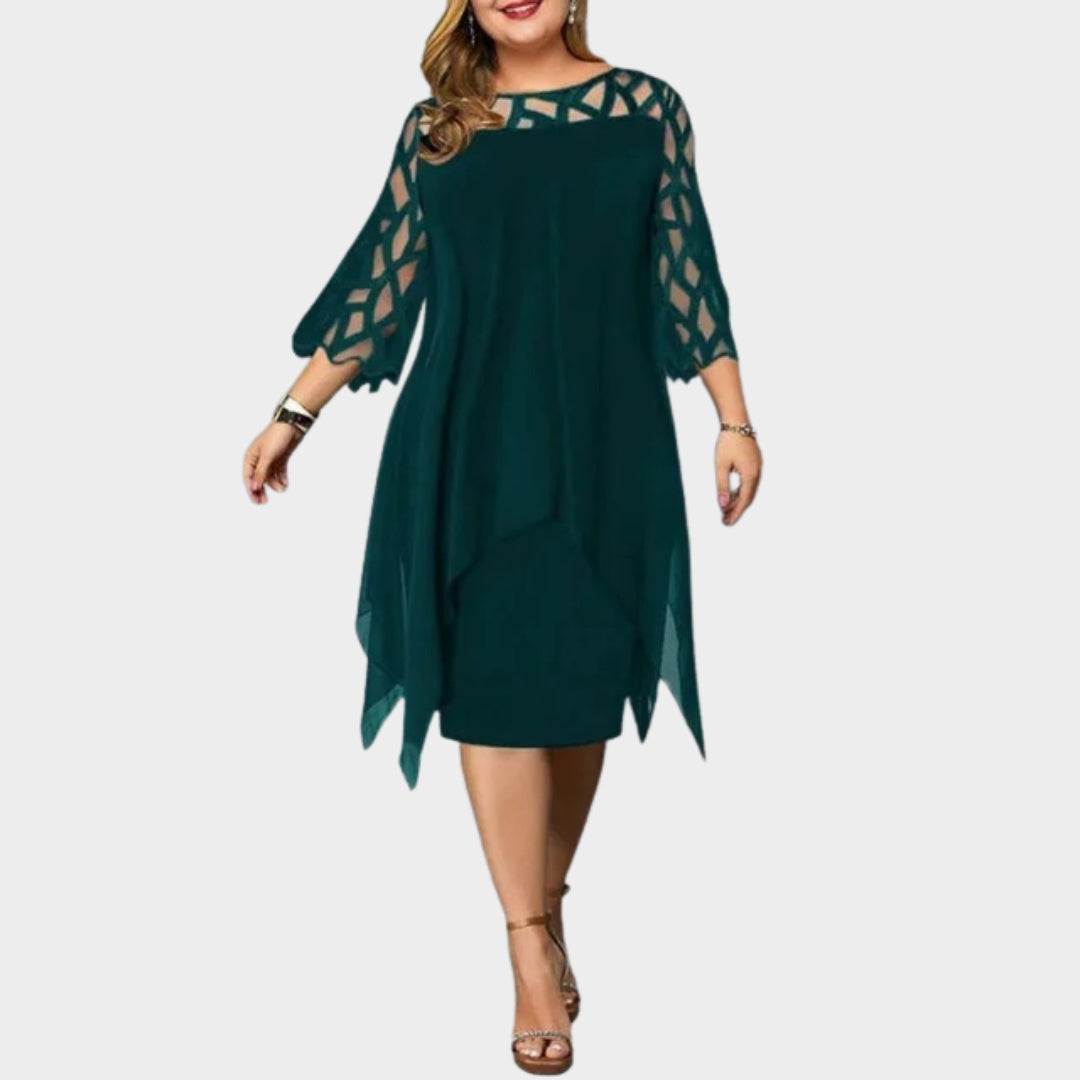 Women's Elegant Midi Evening Dress – Hollow Out Sleeves – O-Neck – Multiple Colours