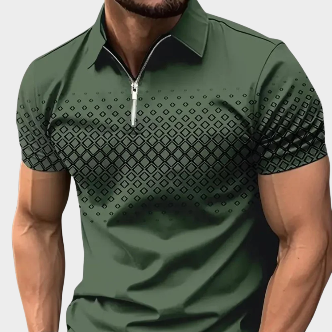 Men Sport Casual Polo Shirt – Short Sleeve Zipper Style – Printed Design – Quick Dry Polyester Fabric – Multiple Colours
