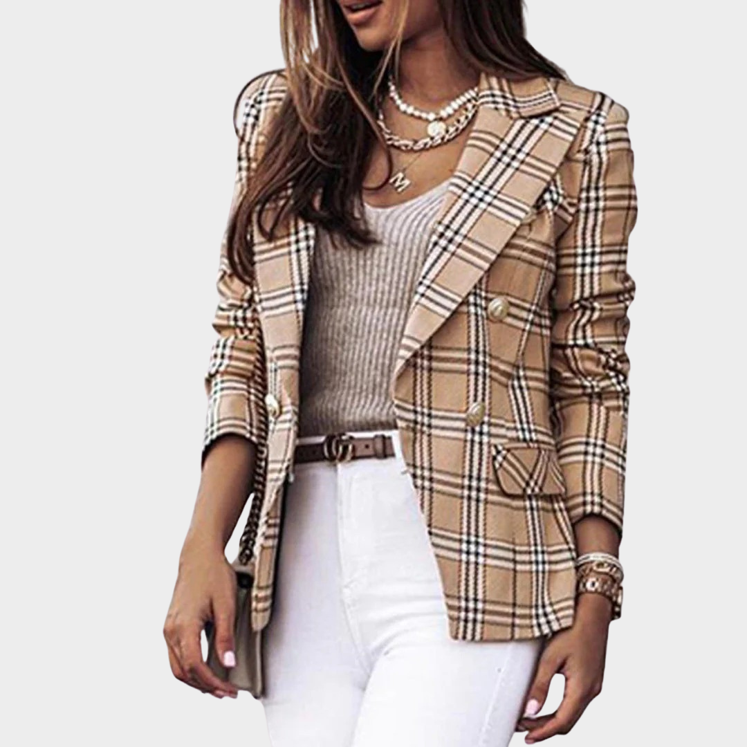 Women's Blazer – Long Sleeve Double Buttoned Printed Suit Jacket Single Piece Outerwear – Multiple Colours
