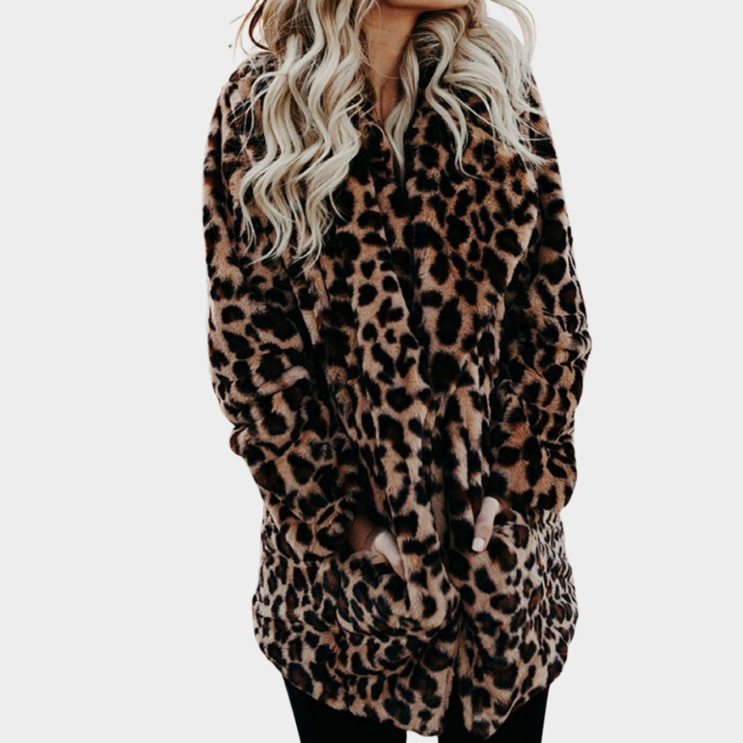 Women’s Autumn Leopard Faux Fur Coat – Long Warm Plush Teddy Jacket for Winter