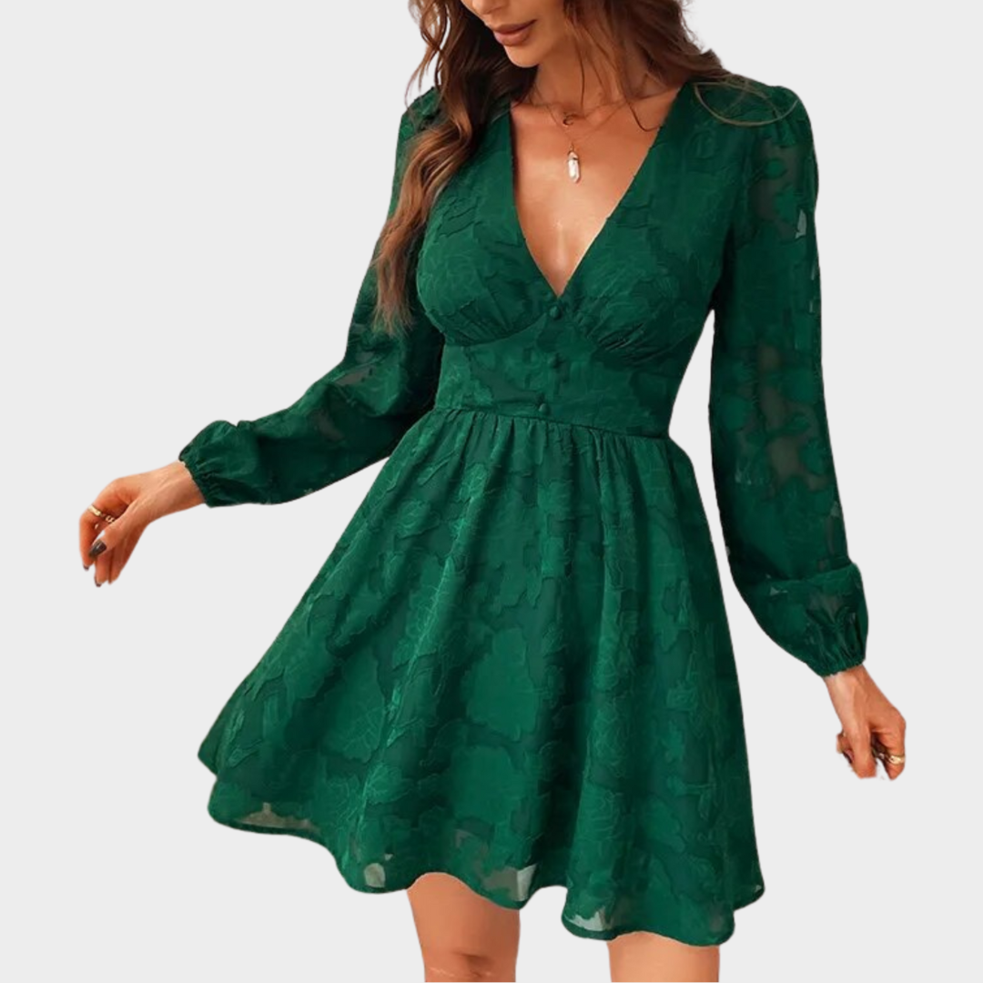 Women's V-Neck Long Sleeve Cocktail Dress – Elegant Fit – Floral Print – Soft & Comfortable – Multiple Colours