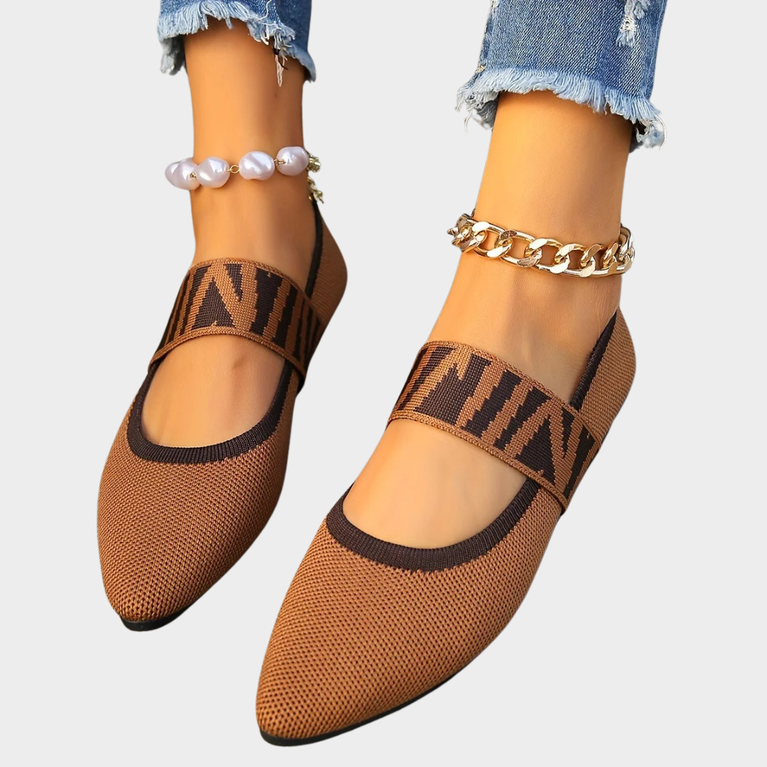 Women’s Knitted Ballet Flats – Pointed Toe Flat Shoes – Striped Strap Loafers – Lightweight and Flexible – Multiple Colours