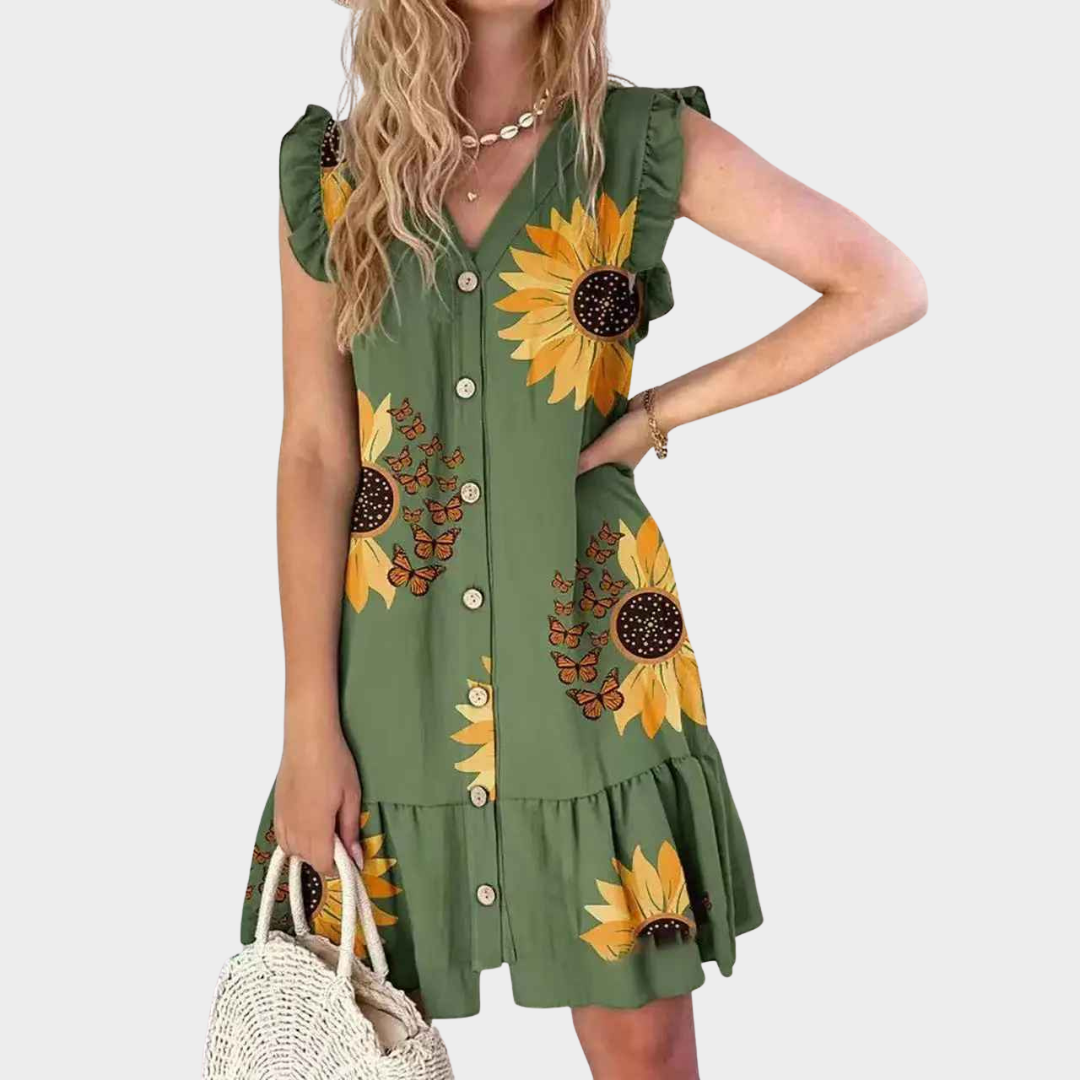 Women's A-Line Dress – Sleeveless V-Neck Fit with Printed Loose Style – Multiple Colours