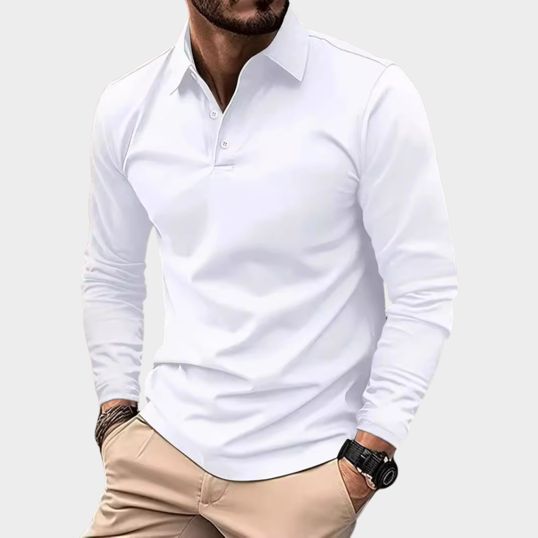 Men's Long-Sleeve Polo Shirt - Solid Color - Casual Fit - Breathable Fabric - Multiple Colours