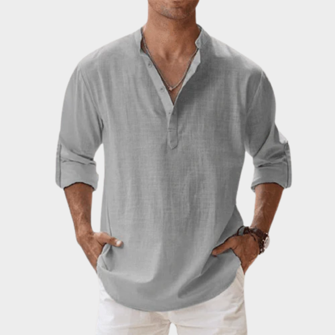 Men’s Casual Long Sleeve Shirt – Lightweight Cotton Linen Henley Style – Relaxed Fit with Beach-Inspired Design – Multiple Colours