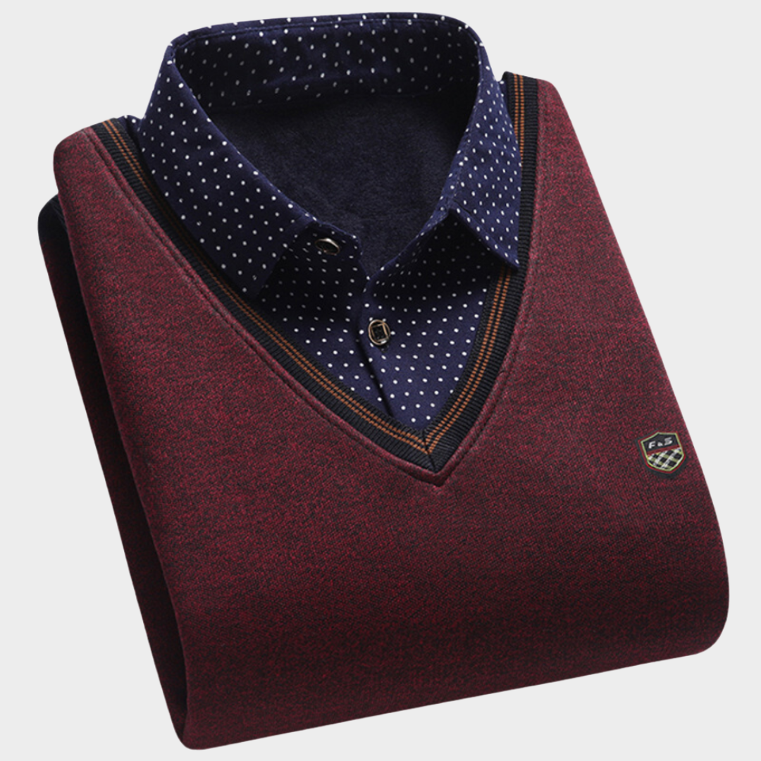 Men's Knitted Sweater - Two-Piece - Polo Collar - Warm Plush Lining - Multiple Colours