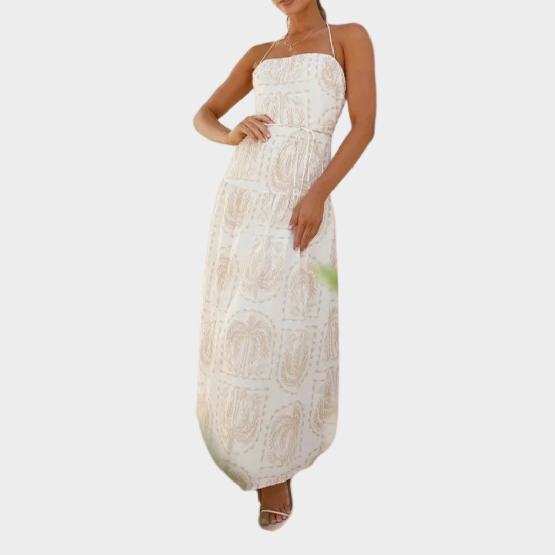 Women’s Floral Halter Neck Maxi Dress – Elegant Flowing Lined Dress – Lightweight Fabric – Multiple Colours