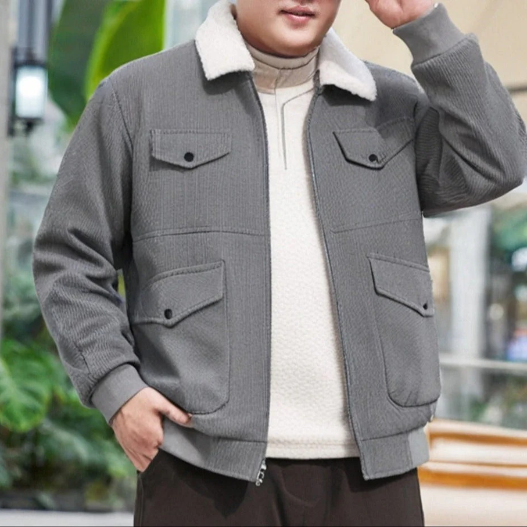 Men’s Corduroy Down Jacket – Fleece Lined Loose Fit Parka Coat with Multiple Pockets – Multiple Colours