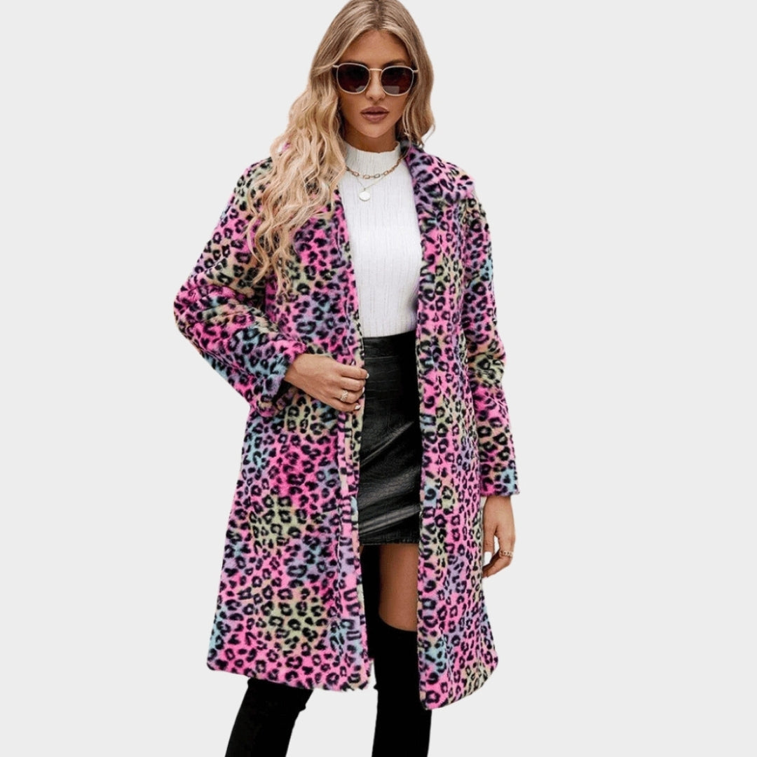 Women’s Winter Faux Fox Fur Long Coat – Thick Fluffy Windbreaker Jacket in Pink, Yellow, Green, and Purple