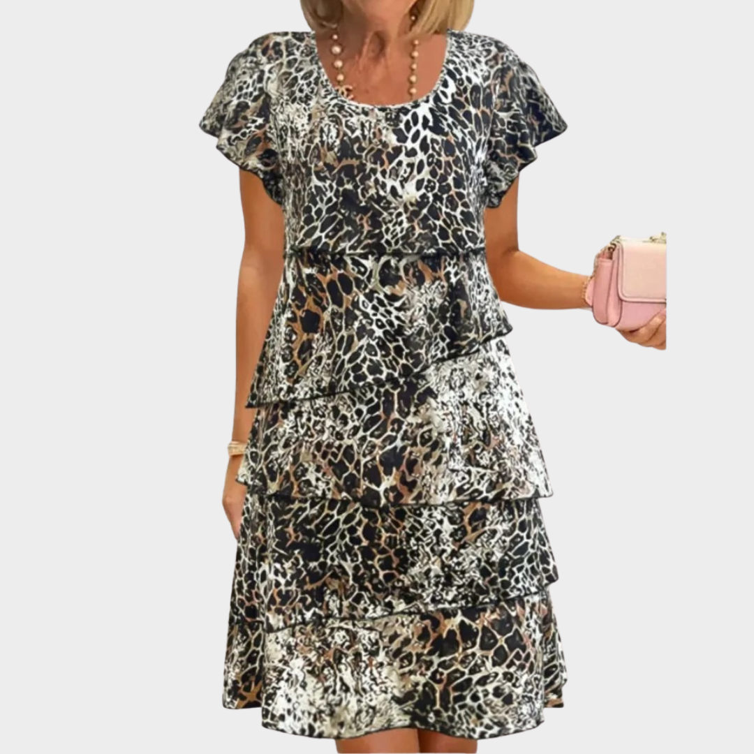 Women Printed Ruffle Sleeve Dress – Round Neck – Loose Fit – Lightweight Fabric – Multiple Colours